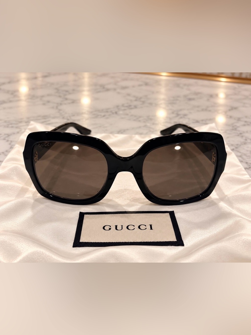 Gucci Oversized Black Square Sunglasses Green & Red Web Gold GG